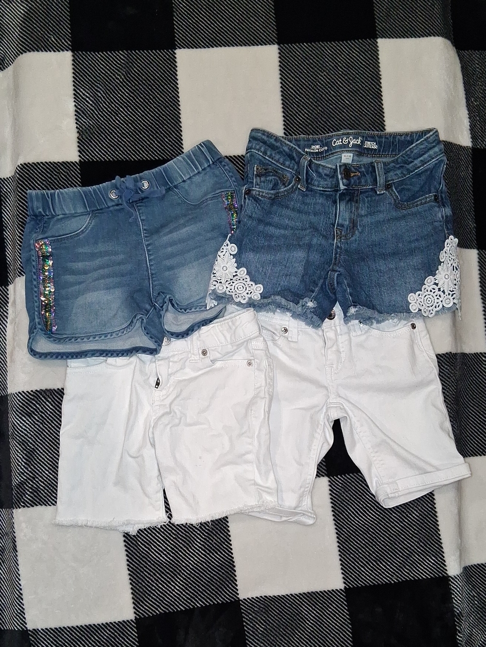 Cherokee Girls' Denim and White Shorts Mix - Blue and White